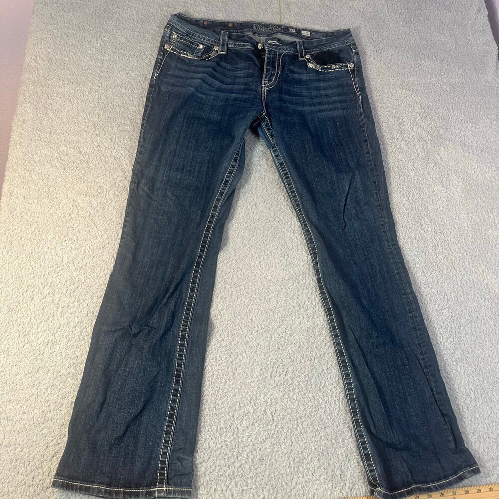 Miss me jeans womens size 14/16 (34) mid rise 33” inseam easy boot cut dark wash